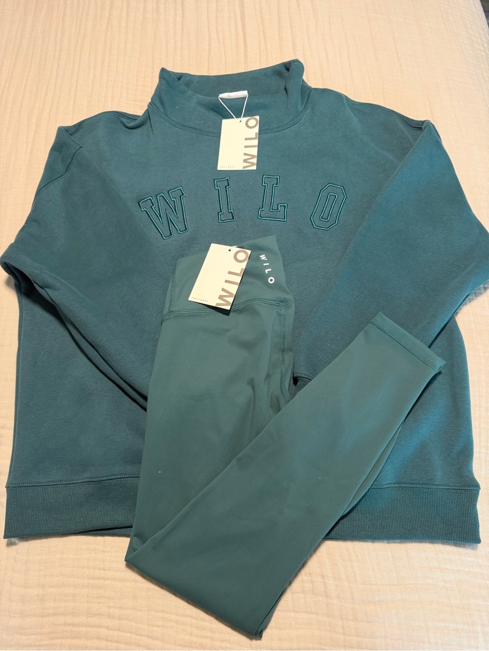 WILO the Label Dark Green Funnel Sweatshirt + Leggings 2pc Set | NWT